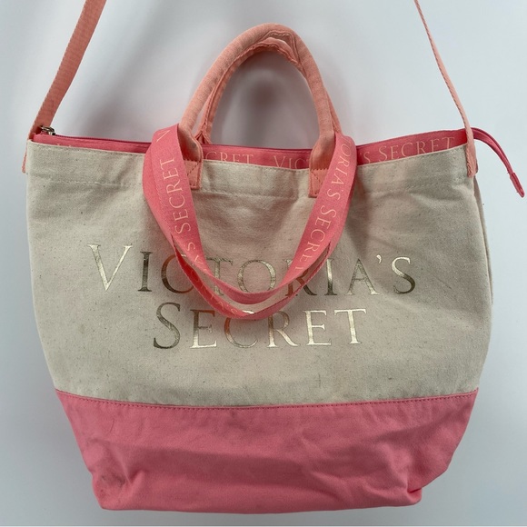 Victoria’s Secret Cream/Pink Insulated 2-in-1 Weekender Cooler Tote Bag - Picture 3 of 8